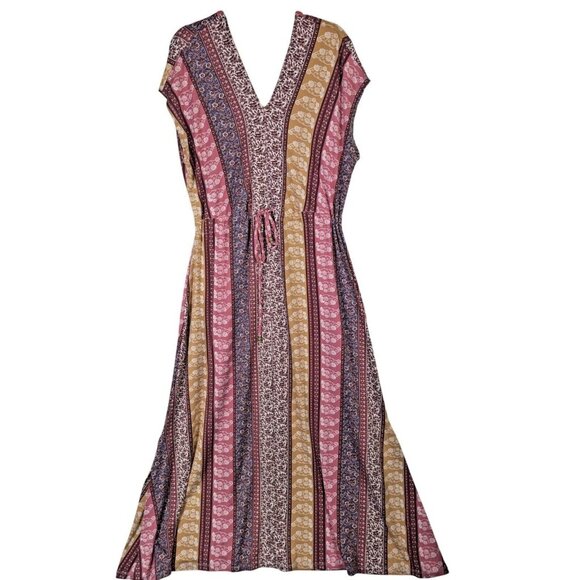 Cactus + Pearl Dresses & Skirts - Cactus + Pearl Women size L Mix Stripe Knit Maxi Dress Slits Cottagecore Hippie